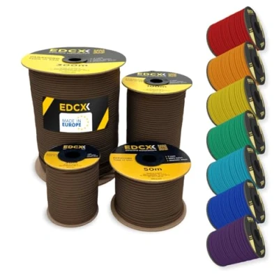 Afbeelding van EdcX Paracord van nylon 4 mm 550, 30 m, type III, touw 100% nylon, met 7 strengen, in effen kleuren (chocolade, m)