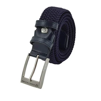Afbeelding van Sergio Tacchini Gevlochten riem voor dames en heren, van elastische stof met inzetstukken echt leer, geschenkdoos, Donkerblauw