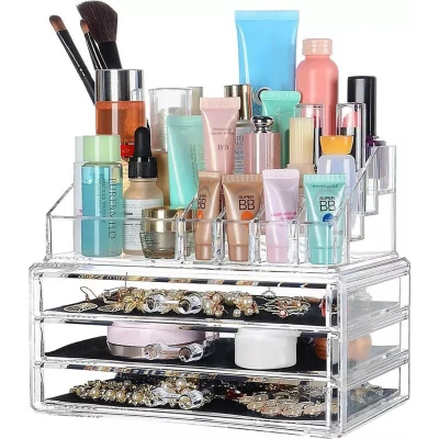 Afbeelding van Confibel Make up Organizer Cosmetica Verstelbare Lades Sieraden/Make Opbergdoos Transparant