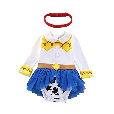 Afbeelding van Lito Angels Cowgirls, prinses, onesie, kostuum, romper, Halloween, verjaardag, kostuum met hoofdband, leeftijd 12 18 maanden
