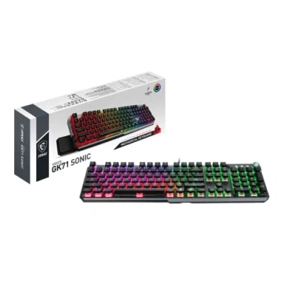 Afbeelding van MSI Vigor GK71 Sonic Red FR mechanisch gamingtoetsenbord, AZERTY FR, Switches, ClearCaps, multimedia sneltoetsen, ergonomische polssteun, Mystic Light, USB 2.0, volledige grootte, zwart