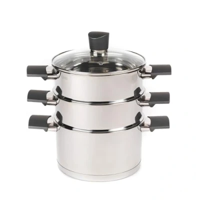 Afbeelding van Russell Hobbs RH01170EU Excellence Collection stoompan met 3 etages, deksel van gehard glas, 18 cm, geschikt voor inductie, roestvrij staal