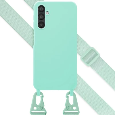 Afbeelding van Selencia hoesje Geschikt voor Samsung Galaxy A25 met koord Siliconen afneembaar Turquoise
