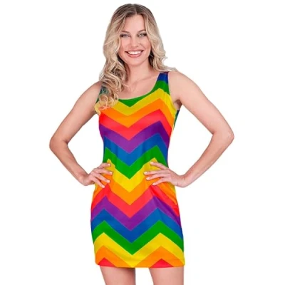 Afbeelding van Widmann Grappig &amp; Fout Kostuum Zigzag Regenboog Jurk Vrouw Multicolor Large Carnavalskleding Verkleedkleding