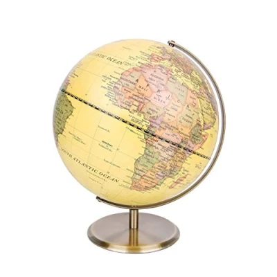 Afbeelding van Exerz 30 cm Antique Globe houder van metaal in bronskleur kaart het Engels grote draaibare wereldbol educatief/geografisch voor school, thuis en kantoor