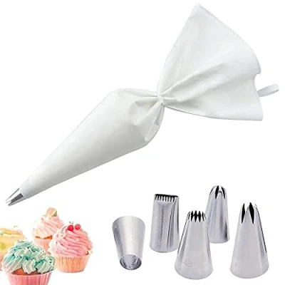 Afbeelding van Taartdecoratieset, 5 stuks sproeiers en 1 herbruikbare spuitzak, roestvrijstalen voor het versieren van cake, cupcake, gebak, koekjes, wit