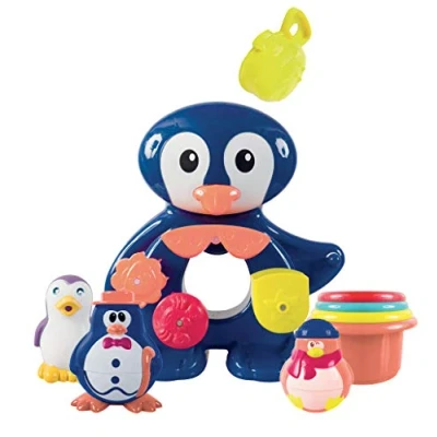 Afbeelding van LUDI Een grote pinguïn om in bad te spelen. Vanaf 12 maanden. Zuignapbevestigingen. Waterspeelset: molens, doorboorde nestglazen, schaal en 3 kleine pinguïns ref. 2240