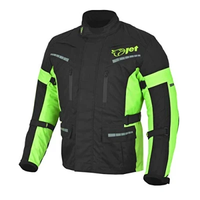 Afbeelding van Jet Black Fluro motorjack versterkt van waterdicht textiel met CE goedkeuring, Neonzwart