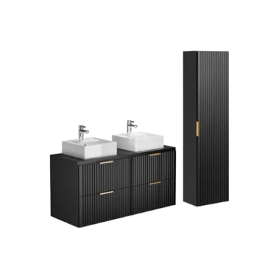 Afbeelding van Vente unique Hangmeubel voor badkamer met strepen opbouwwastafel Zwart 120 cm ZEVARA L x H 57 D 46