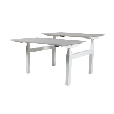 Afbeelding van Lectro Duo Plus werkplekken, zit sta (64 130cm) hoogte verstelbaar dmv 2 elektromotoren per wp met 160x80cm licht grijs 25mm bladen en wit (RAL9010)