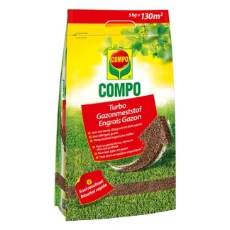Afbeelding van COMPO Turbo Gazonmeststof stofvrije korrels met heel snelle werking rijk aan organische elementen ook geschikt voor strooiwagens zak 5kg (130 m²)