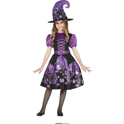 Afbeelding van Guirca Heks &amp; Spider Lady Voodoo Duistere Religie Kostuum Paarse Patsie Boem Meisje Paars 3 4 jaar Halloween Verkleedkleding
