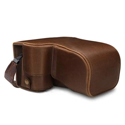Afbeelding van MegaGear Ever Ready Leren tas met draagriem voor Sony Alpha A6100, A6400 18 135 mm camera, Bruin, Modern