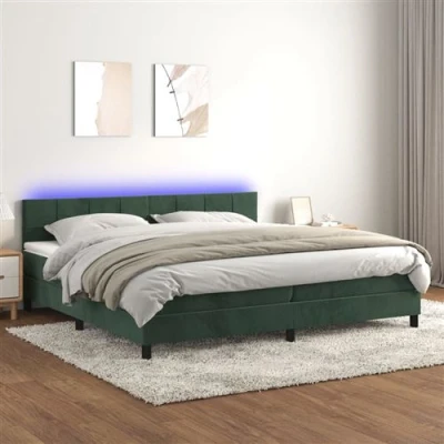 Afbeelding van vidaXL Boxspring met matras en LED fluweel donkergroen 200x200 cm