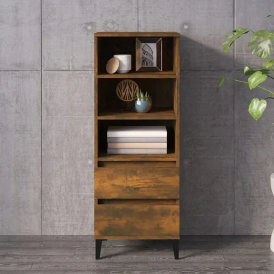 Afbeelding van Hoge kast 40x36x110 cm bewerkt hout gerookt eiken