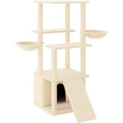 Afbeelding van vidaXL Kattenmeubel met sisal krabpalen 133 cm crèmekleurig