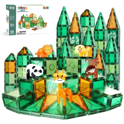 Afbeelding van Magnetic Tiles Magnetisch Speelgoed Magnetische Tegels Montessori 50 Stuks Bouwstenen Bouwblokken Bouw je Magna Wereld Kinderen Olvy
