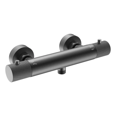 Afbeelding van Wiesbaden Ribbd thermostatische douchemengkraan hartafstand 15 cm gunmetal