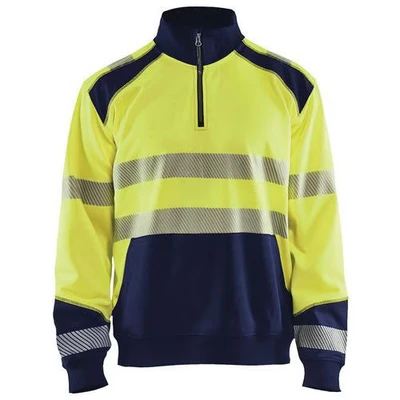 Image de Sweat col camionneur haute visibilité jaune fluorescent/marine