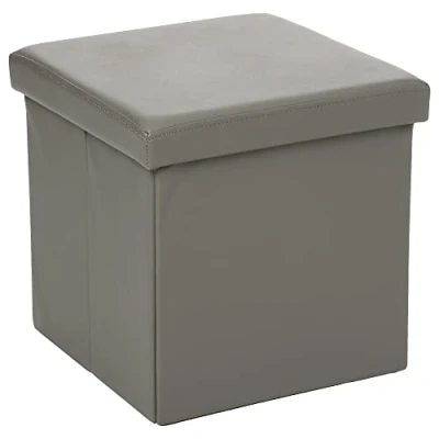Afbeelding van Atmosphera Poef/Hocker/voetenbankje opbergbox grijs pvc/mdf 38 x cm opvouwbaar