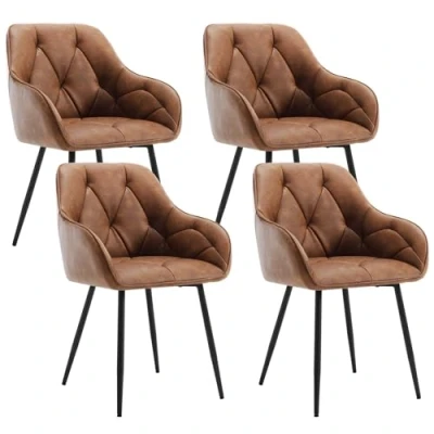 Afbeelding van WOLTU EZS03br 4 Set van eetkamerstoelen, keuken, woonkamer, ergonomisch, met armleuningen, gestoffeerd, vintage kunstleren zitting, metalen poten, bruin
