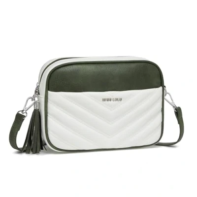 Afbeelding van Miss Lulu Schoudertas voor dames, klein meisje, leren handtas, waterdicht, met verstelbare schouderriem, Wit/Groen