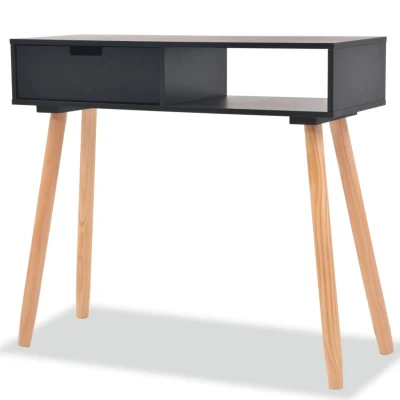 Afbeelding van Wandtafel 80x30x72 cm massief grenenhout zwart