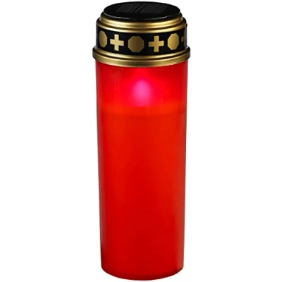 Afbeelding van PEARL graflantaarns: XXL led grafkaars op zonne energie met continu licht en batterij, 21 cm, rood (graflampen energie, graflantaarn, verlichting)