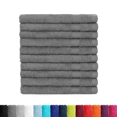 Afbeelding van BaSaTex Set van 10 gastendoekjes badstof handdoeken met ophanglus zacht katoen 30 x 50 cm gecertificeerd volgens Öko Tex Standard 100 antraciet