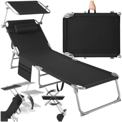 Afbeelding van tectake® ligbed Zonnestoel ligstoel 4 standen , inklapbaar zwart 68 x 190 28 cm, met zijvak
