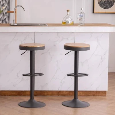 Afbeelding van YOUNIKE Barkruk van hout, 2 stuks, in hoogte verstelbaar en 360 graden draaibaar, met voetensteun, kinderstoel voor bar, keuken, eetkamer, eenvoudige montage, zwart