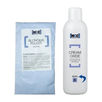 Afbeelding van M:C Blondeerpoeder in zak blauw 500gr + Ontwikkelaar 6.0% 1000ml bundel/set/pakket