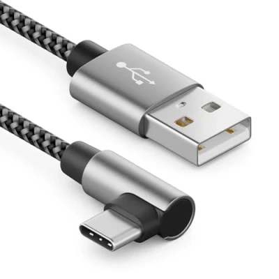 Afbeelding van deleyCON 1 m USB A naar C kabel 90 hoek connector oplaadkabel voor iPhone 15 Pro Max Samsung S24 S23 S22 Pixel iPad MacBook Air Tablets Switch PS5