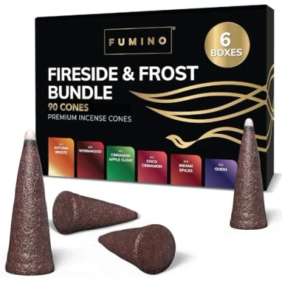 Afbeelding van Fumino Zelfgemaakte natuurlijke wierook set vuur en vorst 6 dozen van 120 kegels (90 g) Masala Agarbatti Joss voor ontspanning meditatie, woondecoratie wierookvat