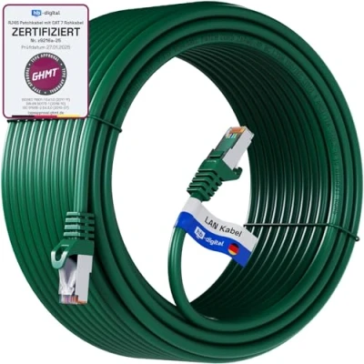 Afbeelding van hb digital CAT.7 LAN S/FTP PIMF 2 x RJ45 koper LSZH halogeenvrij RoHS conform, 10 Gbit Ethernet Port 600 MHz Internet DSL PC Router Switch Modem Green TV