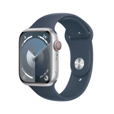 Afbeelding van Apple Watch Series 9 4G 45mm Zilver (Blauwe Siliconenband S/M)
