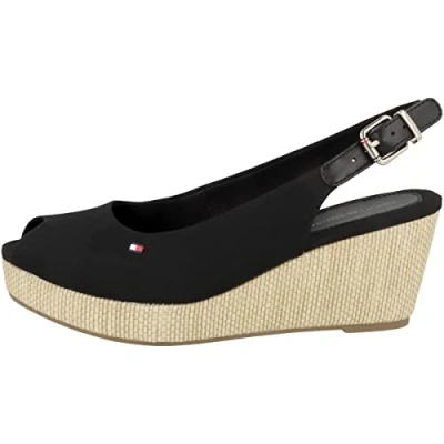 Afbeelding van Tommy Hilfiger Iconic ELBA Sling BACK Wedge Sandalen met hoge hak, Dames, Maat: 37, Schwarz (15) Leer en textiel