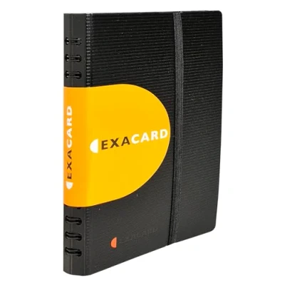 Image de Exacompta Réf. 75034E Porte cartes de visite amovible à spirales Exacard livré avec 20 pochettes détachables capacité 120 fermeture par élastique format classer 85x55 mm