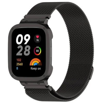 Afbeelding van Milanese bandje met case Zwart Xiaomi Redmi Watch 3