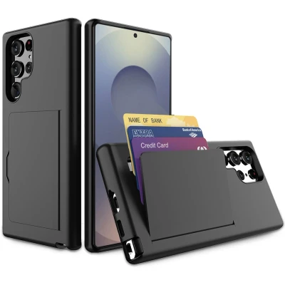 Afbeelding van Smartphonica Telefoonhoesje geschikt voor Samsung Galaxy S25 Ultra sterk TPU met pasjeshouder strong case with card slot Zwart