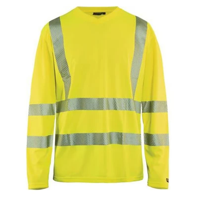 Image de T shirt manches longues haute visibilité col en V anti UV jaune