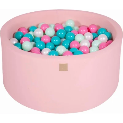 Afbeelding van Ronde Ballenbak set incl 300 ballen 90x40cm Licht Roze Ballenbakje.nl Parel Wit Turquoise Mint