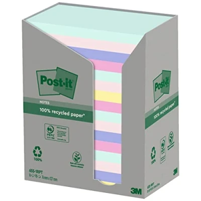 Afbeelding van Post it Recycled Notes Nature, 100 Vel, Ft 76 X 127 Mm, Pak Van 16 Blokken, Geassorteerde Kleuren Memoblok