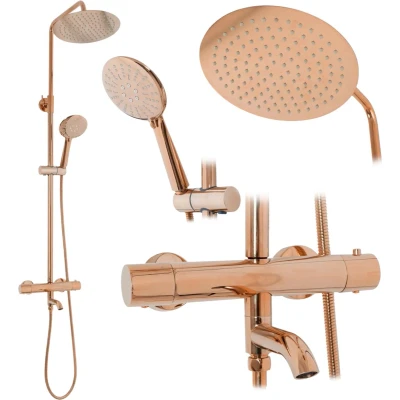 Afbeelding van REA Lungo Thermostatische Douchekraan Opbouw Regendouche 25 cm Rosé Goud