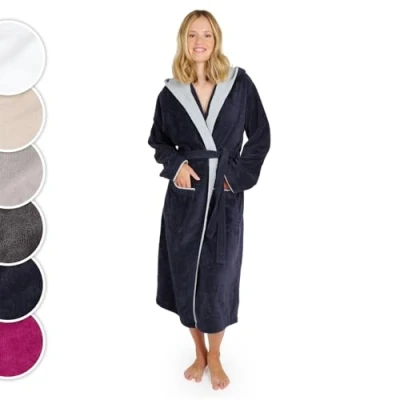 Afbeelding van Blumtal Badjas Katoen Dames Katoenen Zachte Met Capuchon Fluweelzachte Badstof Oeko TEX® Gecertficeerd Donkerblauw Maat M