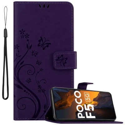 Afbeelding van Cadorabo Hoesje geschikt voor Xiaomi Poco F5 in BLOEMEN DONKER PAARS Beschermhoes bloemmotief met magnetische sluiting, standfunctie en kaartsleuven Book Case Cover Etui
