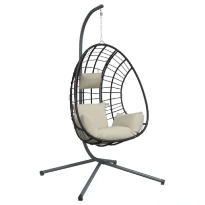 Afbeelding van Hangstoel met standaard rattan en staal beige