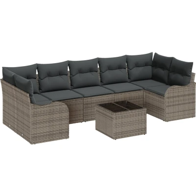 Afbeelding van vidaXL 8 delige tuinsofa set met kussens in grijs poly rattan