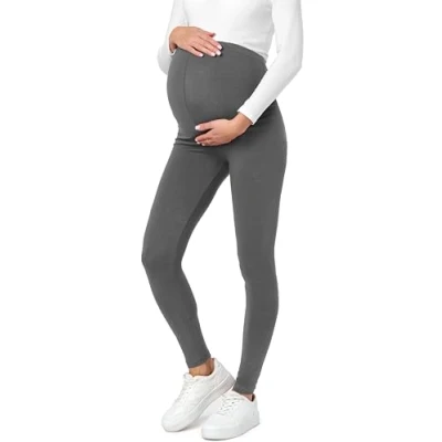 Image de Be Mammy BE20 230 legging de grossesse long en coton pour femme enceinte, grossesse, culotte taille haute, doux et élastique, gris, L