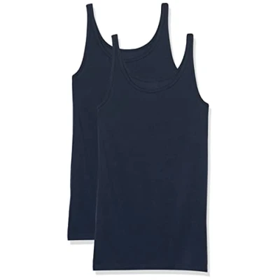 Image de Amazon Essentials Lot de 2 débardeurs à fines bretelles pour femme, coupe ajustée, bleu marine, taille S